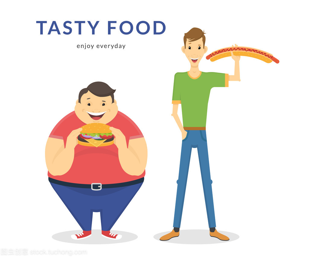 快樂(lè)的胖和瘦男人,吃大的食物